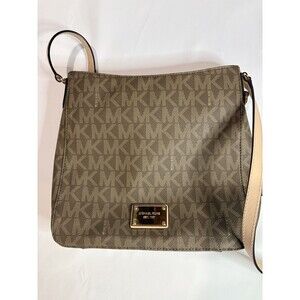 Michael Kors Brown / Beige Large Logo Crossbody Bag Bucket Style MK Monogram
